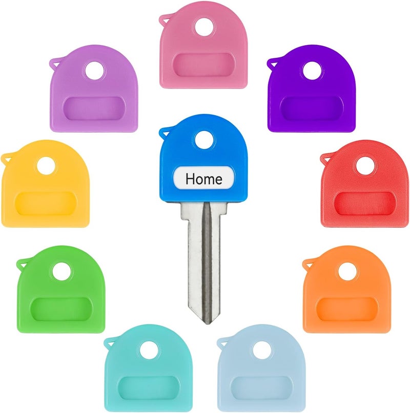 Uniclife 10 Pcs Key Covers Caps, 1" Key Identifiers with Labels, Soft Stretchy Key Covers for House Key, Cute Key Head Protectors for Standard Keys (Not for Odd-Shaped Keys), 10 Colors - Image 1